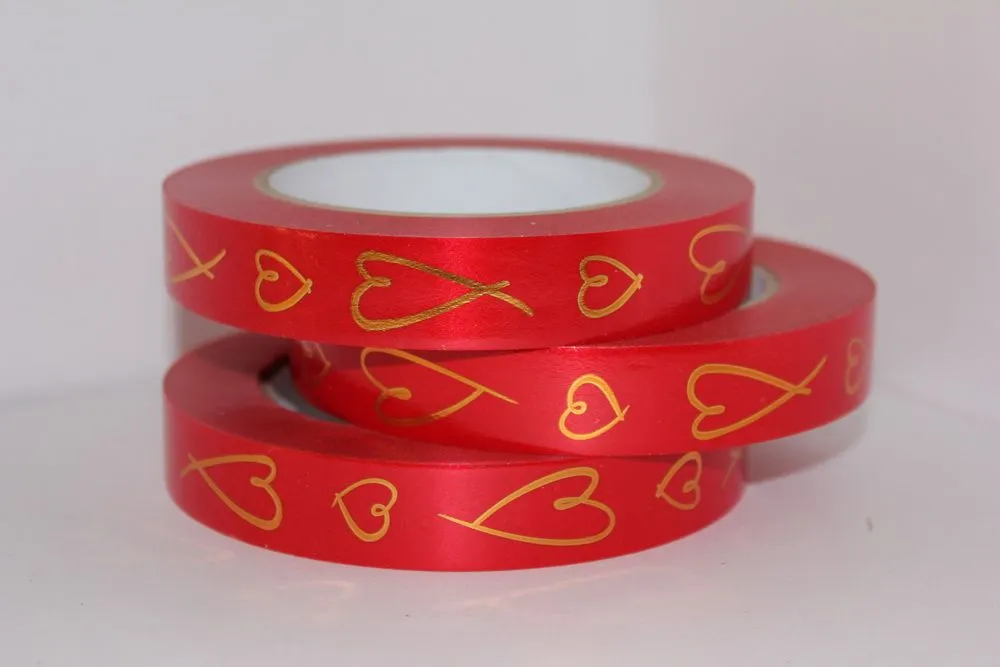 Лента пластик с золотой полоской Золотые сердца, 2смх45м; Россия