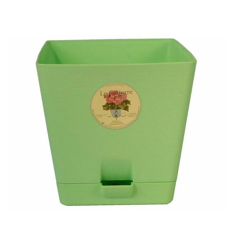 Кашпо пластиковое Квадрат, зеленое,  12х12см, 1л; Россия