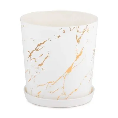 Горшок пластиковый Мрамор, белый, 16,2х16,2см, 1,2л; Россия
