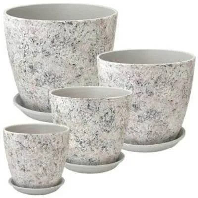 Горшок керамический Бутон Роспись яшма 730230, (3-й из набора), 18х18см, 3,8л, белый; Россия