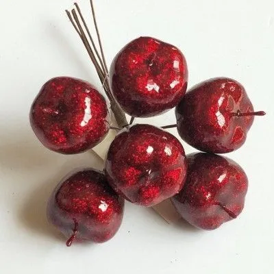 Набор яблок с глиттером на вставках 6шт., D3xL12см, красный