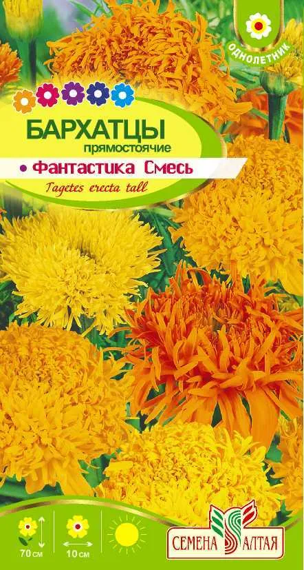 картинка Бархатцы Фантастика (цветной пакет) 0,2г.; Семена Алтая от магазина Флоранж