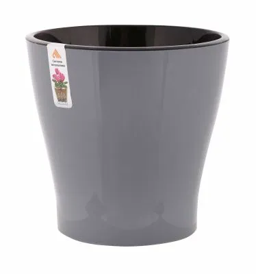 Горшок пластиковый Лея двойной с автополивом, серый, 21,5х21,5см, 5л; Россия