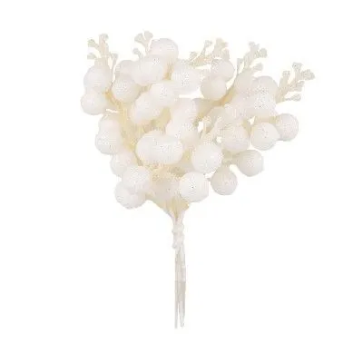 Набор веток с ягодами на вставках 6шт., H19см, белый