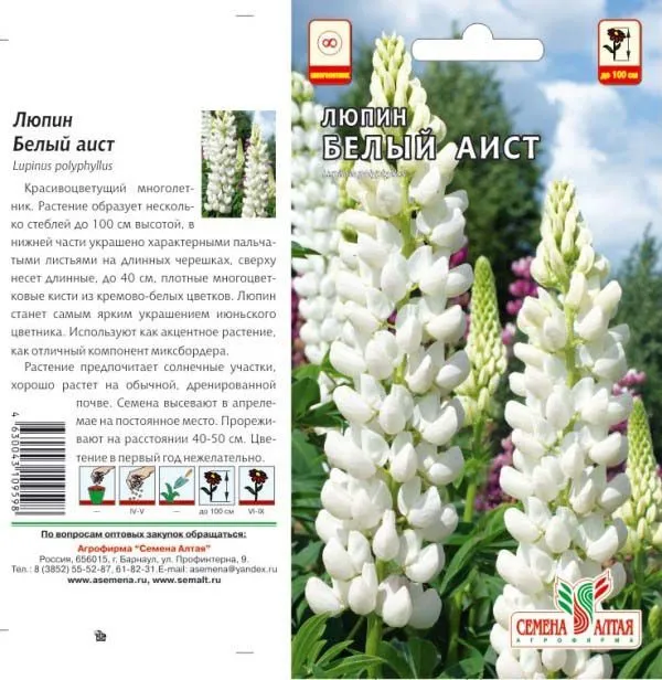 Люпин многолетний Белый аист (цветной пакет) 0,3г; Семена Алтая