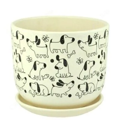 Горшок керамический бук Собаки белый 693092 (2-й из набора), 15х13см, 1,3л; Россия