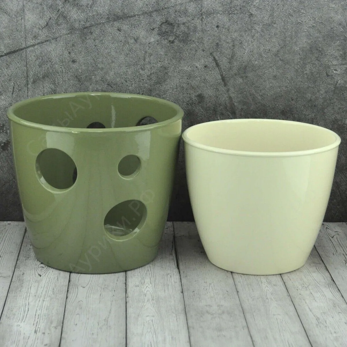 картинка Кашпо керамическое Дуэт ВК 16х13см,  оливка-молочный, 1л; Украина от магазина Флоранж