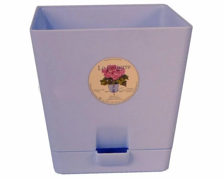 Кашпо пластиковое Квадрат, светло-синее,  12х12см, 1л; Россия