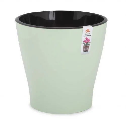 Горшок пластиковый Лея двойной с автополивом,,светло-зеленый 21,5х21,5см, 5л; Россия
