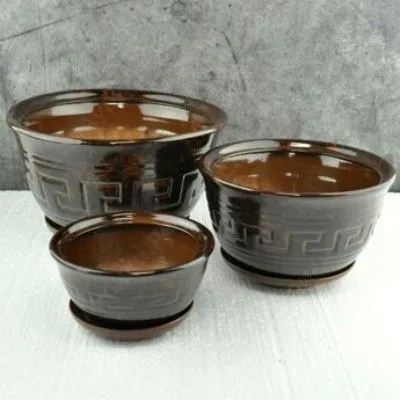 Горшок керамический Меандр (2-й из набора), коричневый, 20х13см, 2л; Россия