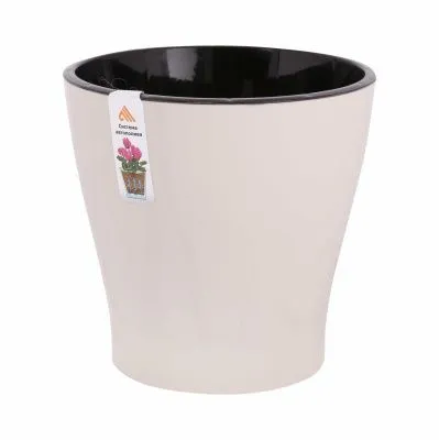 Горшок пластиковый Лея двойной с автополивом, бежевый, 19х19см, 3,6л; Россия