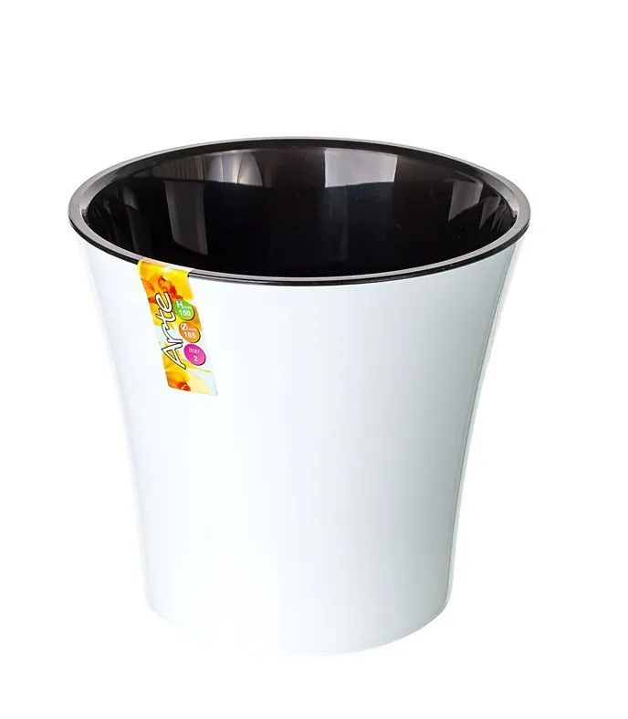 Кашпо пластиковое Арте, бело-черное, 2л, 15х15см; Россия