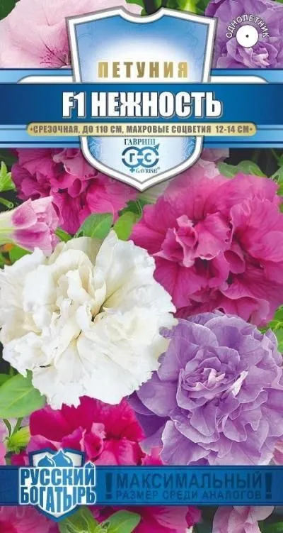 Петуния крупноцветковая Нежность F1 срезочная смесь  (цветной пакет, пробирка) 7шт; Гавриш