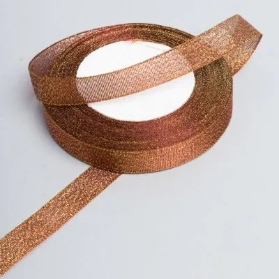 Лента парча, 15мм/25у, шоколад; Китай