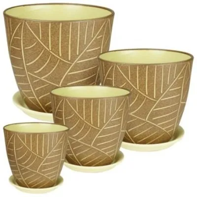 Горшок керамический Бутон Листья 641543 (4-й из набора) 21х21см, 5,4л; Россия