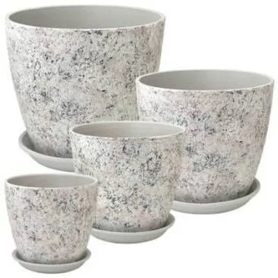 Горшок керамический Бутон Роспись яшма 730230, (4-й из набора), 21х21см, 5,4л, белый; Россия