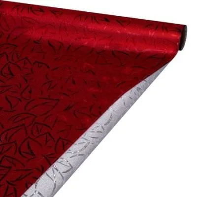 Рулон пленка на металл основе. Листья, красный, 50см х5м; Китай