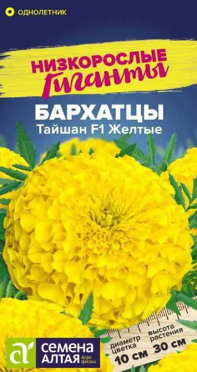 Бархатцы Тайшан Желтые (цветной пакет) 5шт Низкорослые гиганты.; Семена Алтая