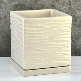 Горшок керамический Кубик Волна 652068, бежевый, 15*15/h17см, 2.6 л,  Россия