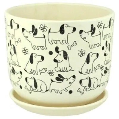 Горшок керамический бук Собаки белый 693092 (3-й из набора), 18х16см, 2,9л; Россия