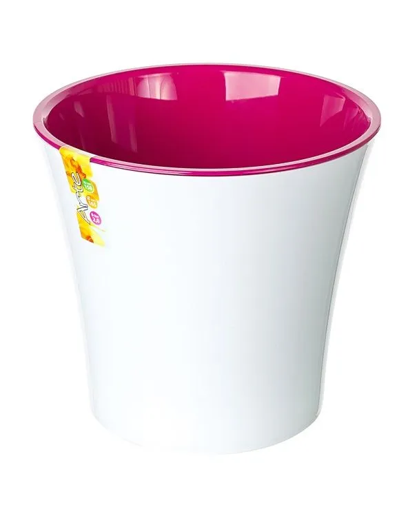 картинка Кашпо пластиковое Арте, бело-лиловое, 2л, 15х15см; Россия от магазина Флоранж