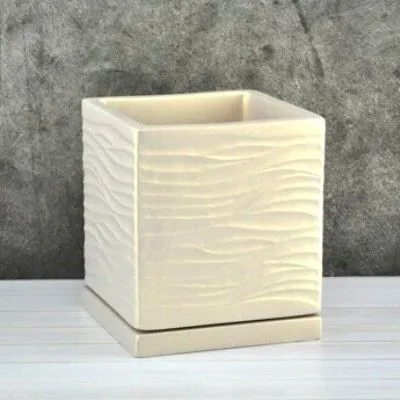 Горшок керамический Кубик Волна 652051, бежевый, 12*12/h13см, 1,1 л,  Россия