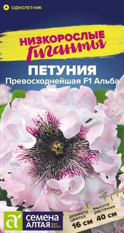 Петуния Превосходнейшая Альба Низкорослые гиганты (цветной пакет) 7шт; Семена Алтая