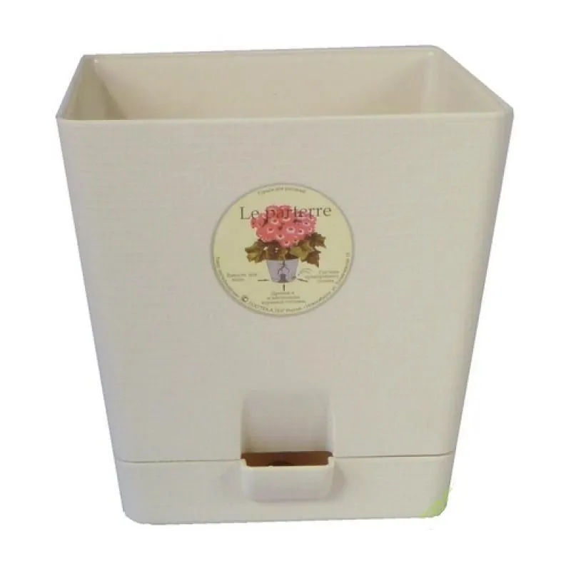 Кашпо пластиковое Квадрат, кремовое, 15х15см, 2л; Россия