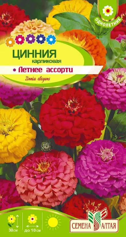 Цинния Карликовая  Летнее  ассорти (цветной пакет) 0,2г; Семена Алтая