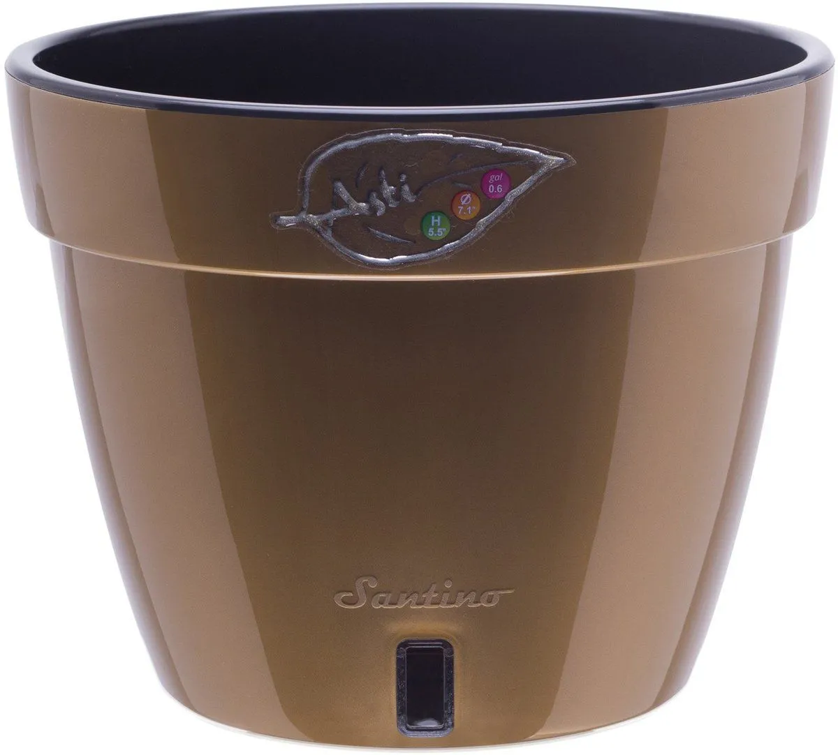 Кашпо пластиковое Асти, черно-золотое, 32х25см,15л; Россия