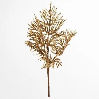 Ветка Туи с глиттером, 27см, золотой