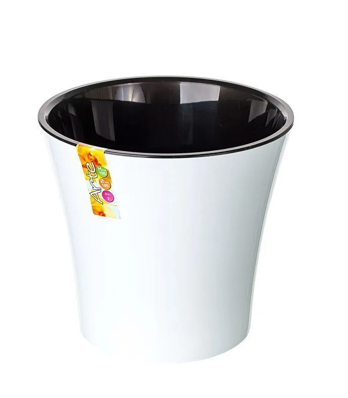 Кашпо пластиковое Арте, бело-черное, 2л, 15х15см; Россия