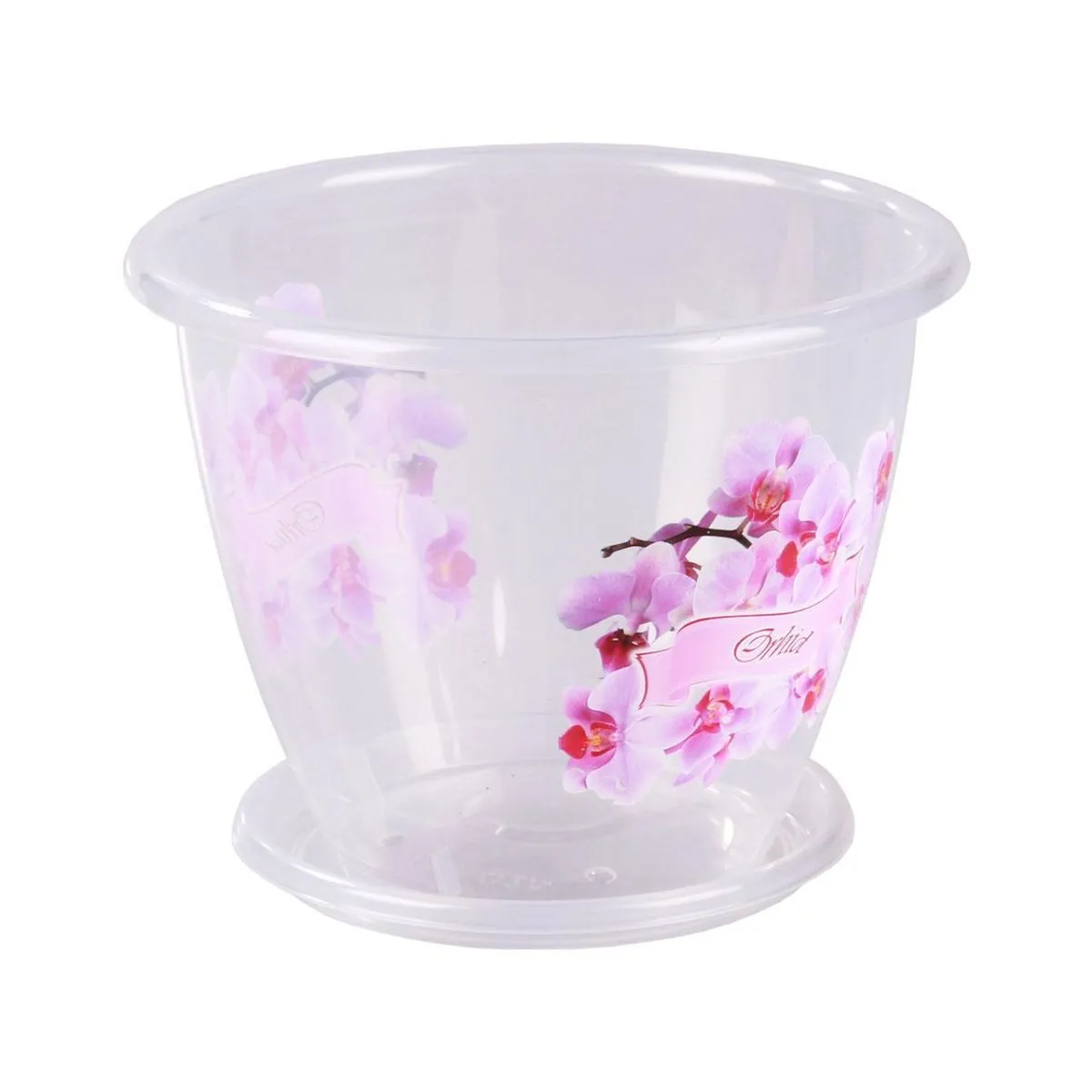 Горшок пластиковый для орхидей, прозрачный с рисунком, 19х15см, 2л; Россия