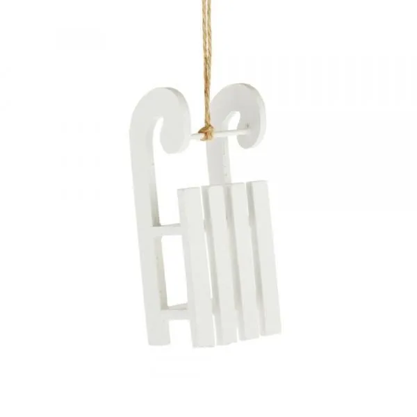 Елочное украшение "Сани", белый, 13см (дерево)