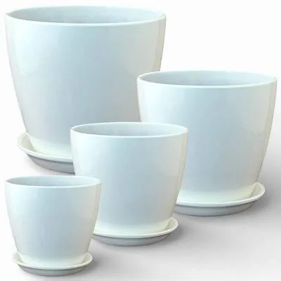 Горшок керамический Бутон Глянец 000517 (3-й из набора), 18х18см, 3,8л, белый; Россия