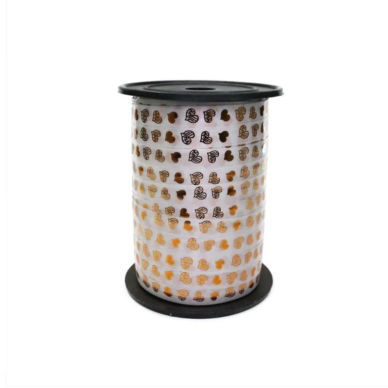 Лента в бобине пластик с золотой полоской Сердца, 1смх90м; Россия