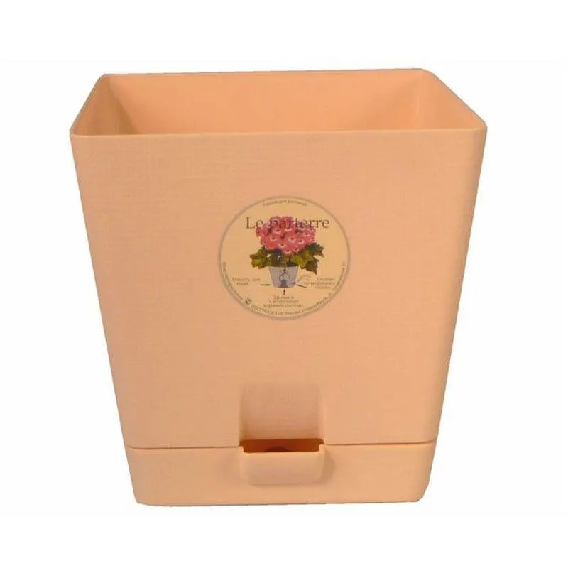 Кашпо пластиковое Квадрат, бежевое, 17х14см, 3л; Россия