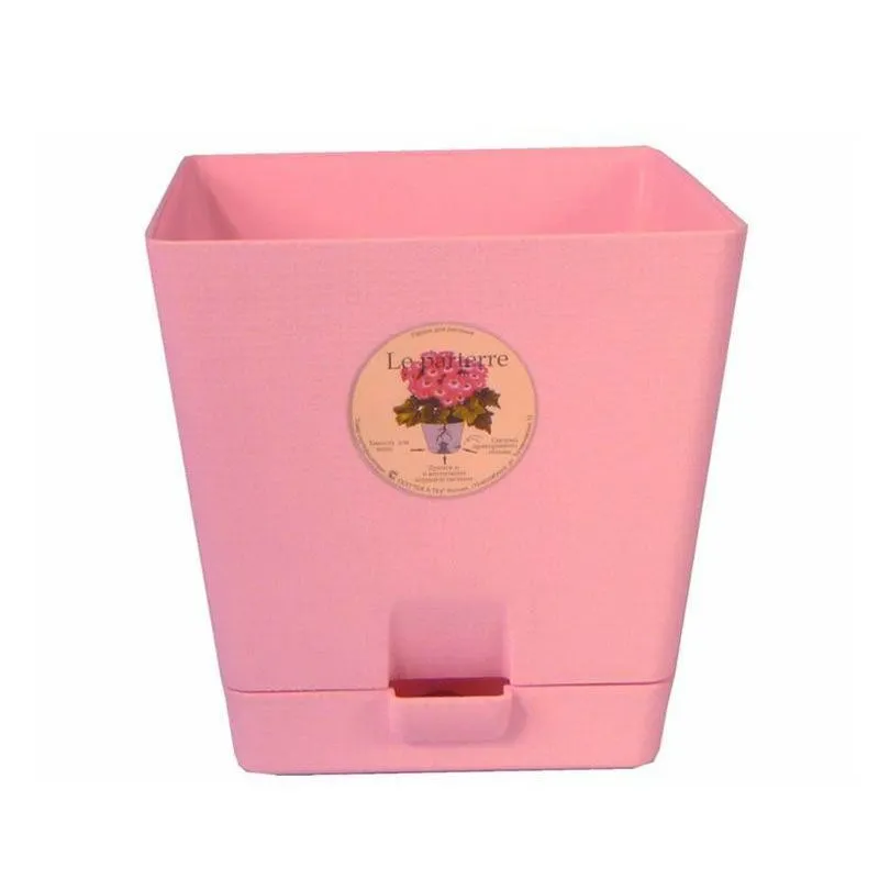 Кашпо пластиковое Квадрат, розовое,  12х12см, 1л; Россия