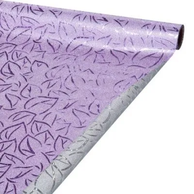 Рулон пленка на металл основе. Листья, сиреневый, 50см х5м; Китай