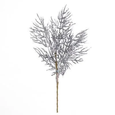 картинка Ветка Туи с глиттером, 27см, серебряный от магазина Флоранж