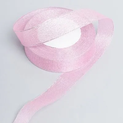 Лента парча, 15мм/25у,  розовый; Китай