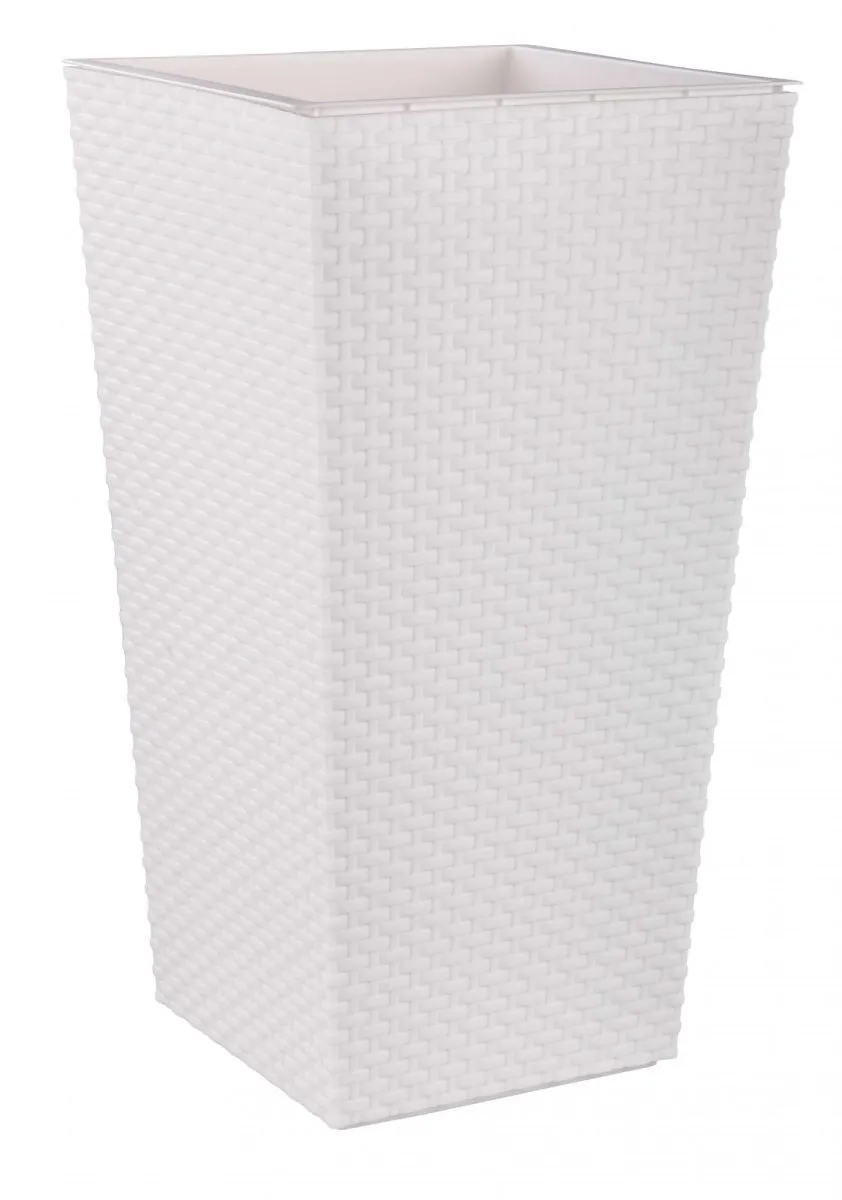 картинка Кашпо пластиковое напольное Ротанг, белое, 340х325х615мм, 27л Россия от магазина Флоранж