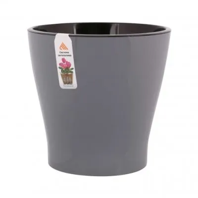 Горшок пластиковый Лея двойной с автополивом, серый,, 19х19см, 3,6л; Россия