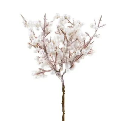 Набор веток с ягодами на вставках 5шт., H19см, белый