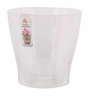 Горшок пластиковый Лея двойной с автополивом, прозрачный, 16,2х16,2см, 2,2л; Россия