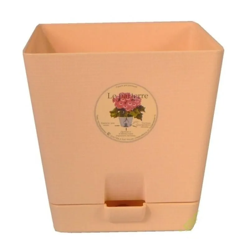 Кашпо пластиковое Квадрат, бежевое, 15х15см, 2л; Россия