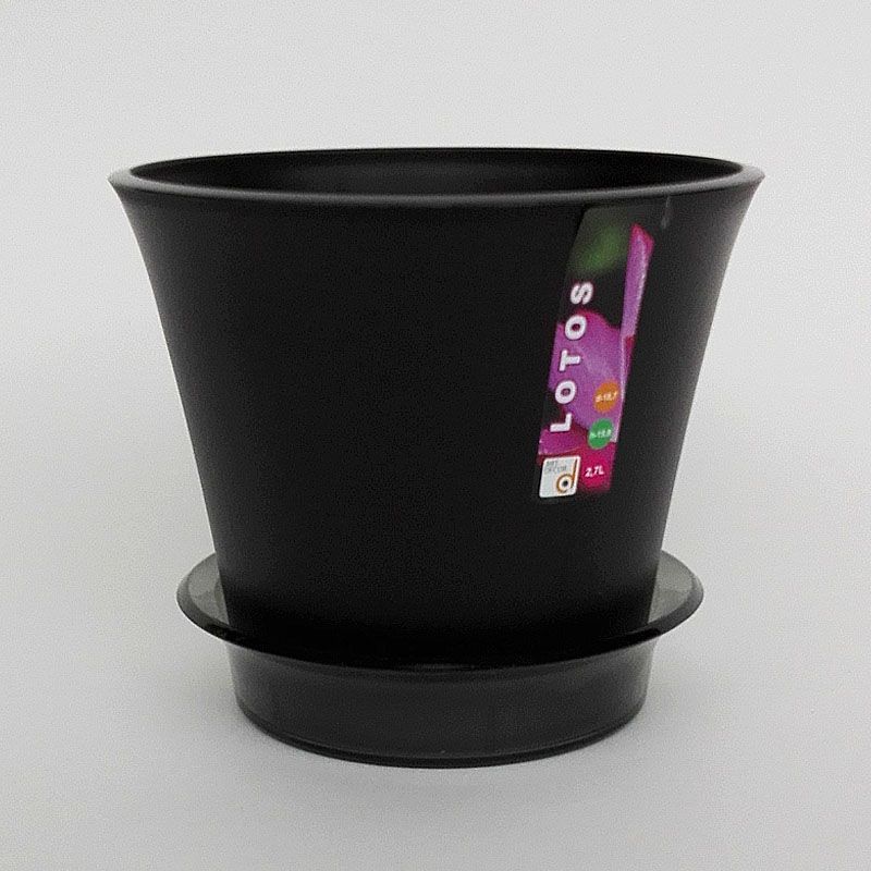 картинка Горшок пластиковый Лотос, черный, 18,5х16см, 2,5л; Россия от магазина Флоранж