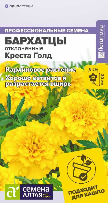 картинка Бархатцы Креста Голд махровые (цветной пакет) 10шт.; Семена Алтая от магазина Флоранж