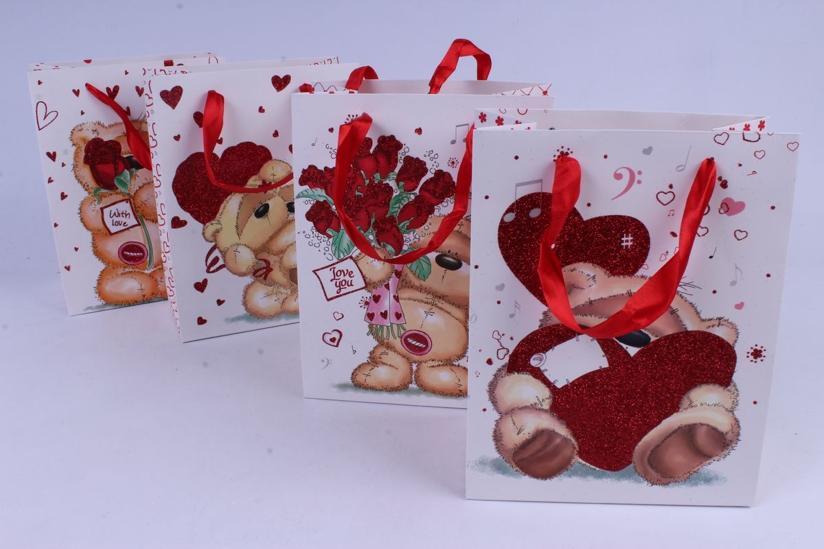 картинка Сумка подарочная люкс Мишки с сердцем L50 18х23х10см ; Китай от магазина Флоранж