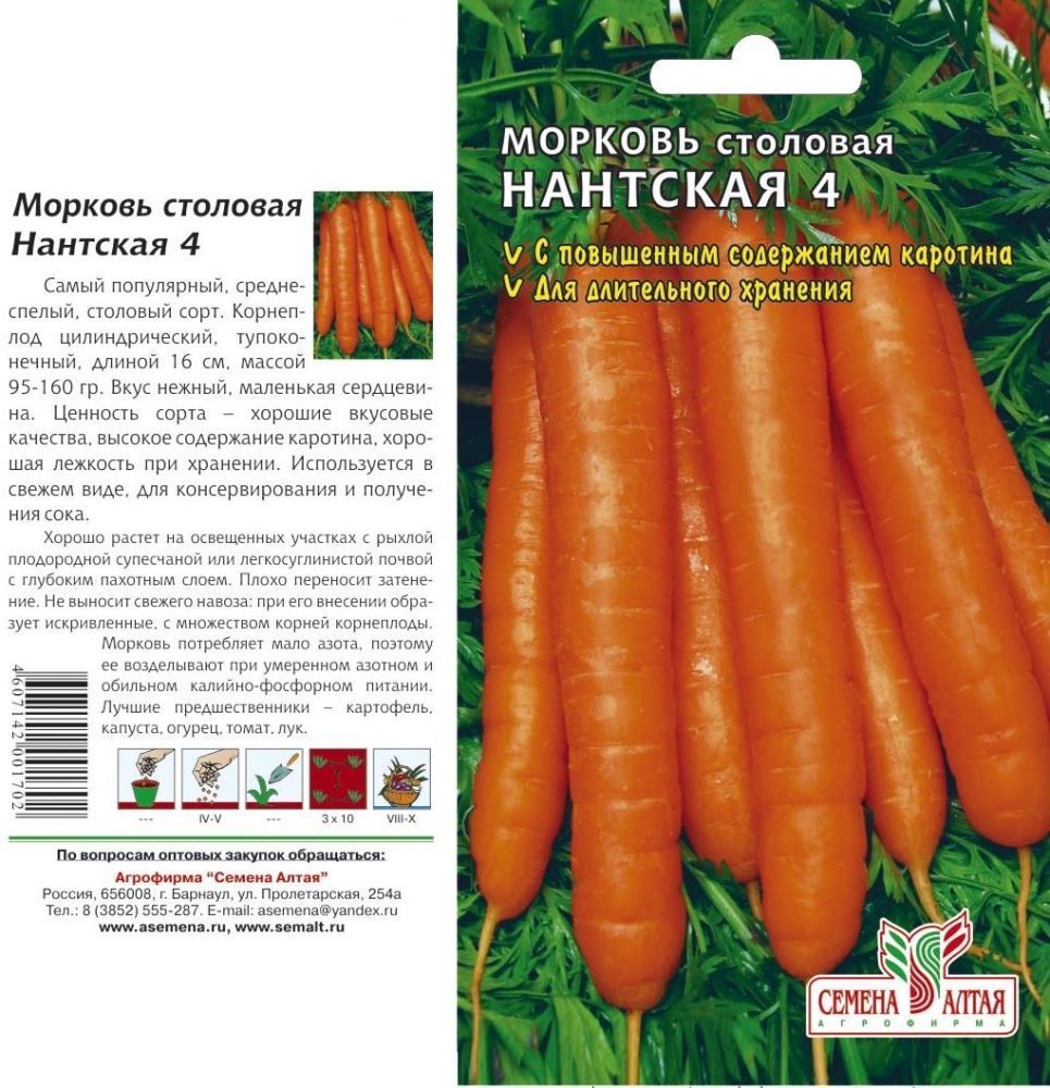 картинка Морковь Нантская 4 (цветной пакет) 2г; Семена Алтая от магазина Флоранж